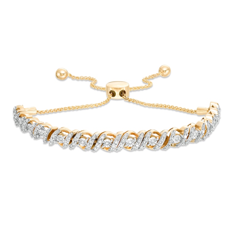 0.95 CT. T.W. Diamond Cascading Bolo Bracelet in 10K Gold - 9.5"