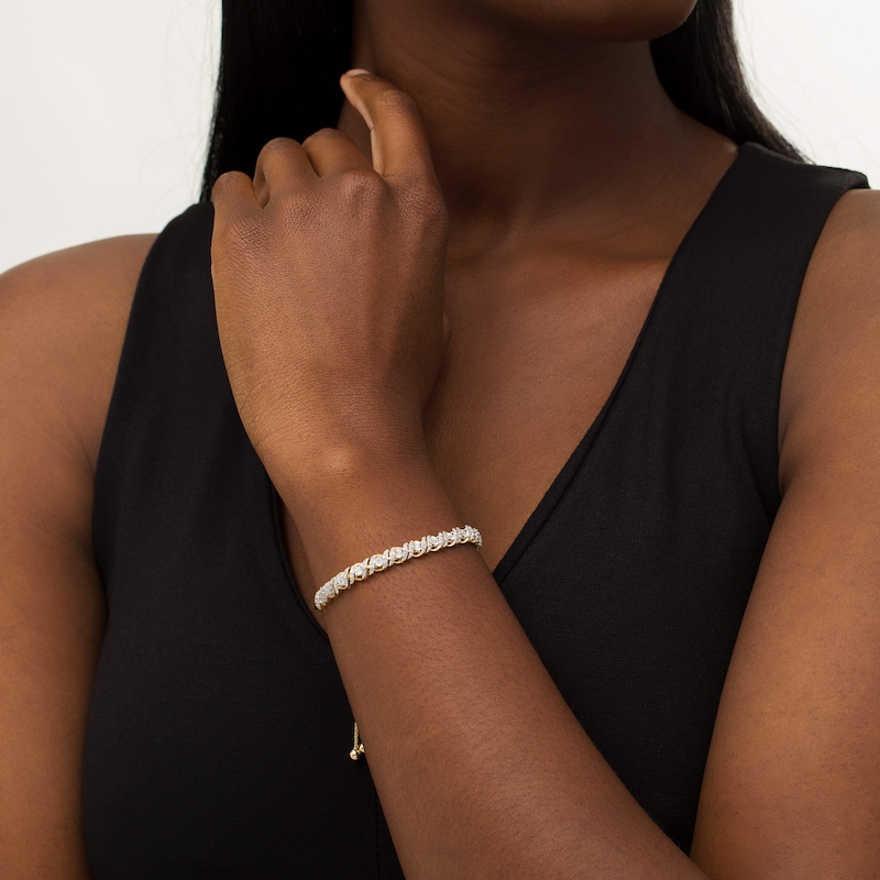 Main Image 2 of 0.95 CT. T.W. Diamond Cascading Bolo Bracelet in 10K Gold - 9.5"