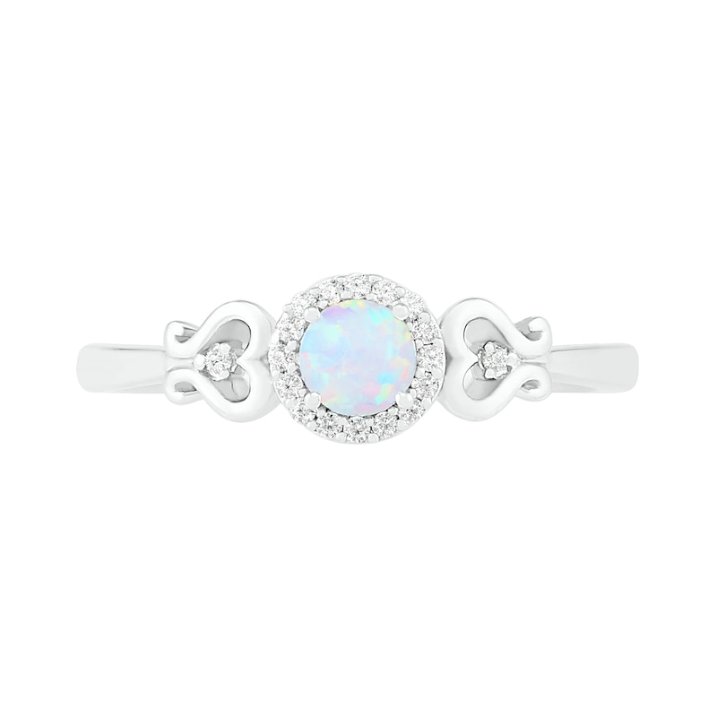 4.0mm Lab-Created Opal and 0.04 CT. T.W. Diamond Frame Filigree Heart-Sides Ring in Sterling Silver