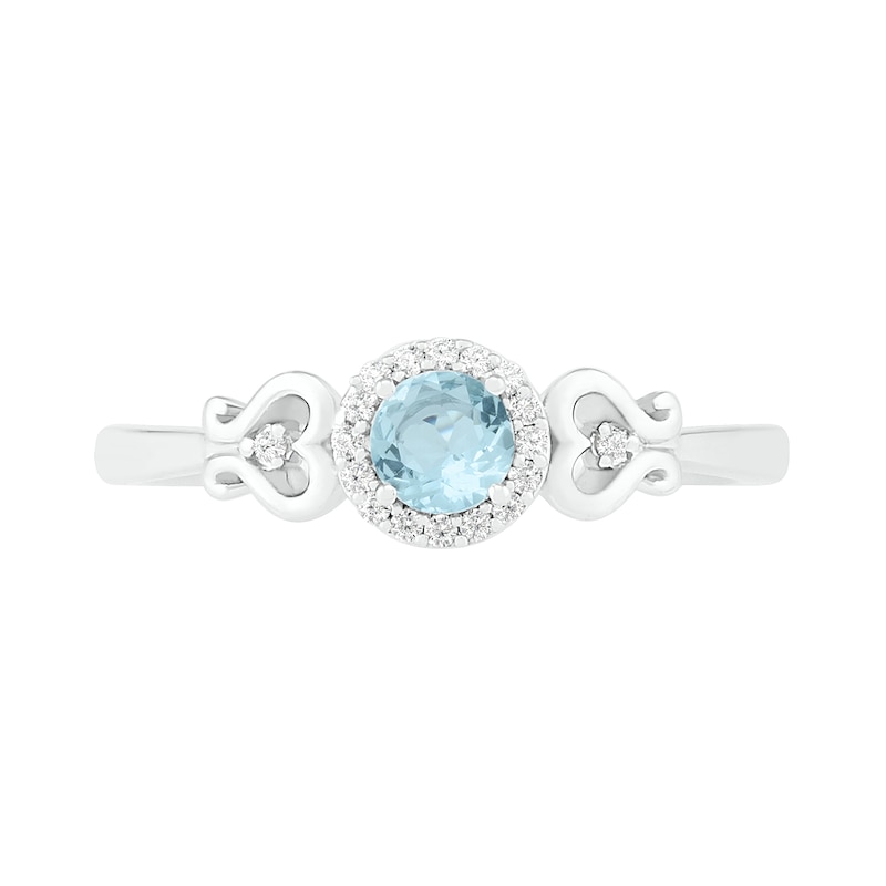 4.0mm Aquamarine and 0.04 CT. T.W. Diamond Frame Filigree Heart-Sides Ring in Sterling Silver