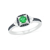 Thumbnail Image 0 of 4.0mm Lab-Created Emerald and 0.04 CT. T.W. Black Diamond Cushion Frame Vintage-Style Ring in Sterling Silver