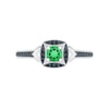 Thumbnail Image 3 of 4.0mm Lab-Created Emerald and 0.04 CT. T.W. Black Diamond Cushion Frame Vintage-Style Ring in Sterling Silver
