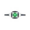 Thumbnail Image 2 of 4.0mm Lab-Created Emerald and 0.04 CT. T.W. Black Diamond Cushion Frame Vintage-Style Ring in Sterling Silver