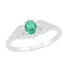 Thumbnail Image 1 of Oval Lab-Created Emerald and White Sapphire Border Filigree Heart Split Shank Vintage-Style Ring in Sterling Silver