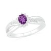 Thumbnail Image 1 of Oval Amethyst and Lab-Created White Sapphire Starburst Frame Crossover Split Shank Ring in Sterling Silver