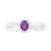 Thumbnail Image 3 of Oval Amethyst and Lab-Created White Sapphire Starburst Frame Crossover Split Shank Ring in Sterling Silver
