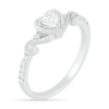Thumbnail Image 2 of 4.0mm Heart-Shaped Lab-Created White Sapphire Bead Frame Scrollwork Tapered Shank Vintage-Style Ring in Sterling Silver