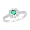 Thumbnail Image 0 of 4.0mm Cushion-Cut Lab-Created Emerald and White Sapphire Clover Frame Vintage-Style Ring in Sterling Silver