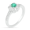 Thumbnail Image 1 of 4.0mm Cushion-Cut Lab-Created Emerald and White Sapphire Clover Frame Vintage-Style Ring in Sterling Silver