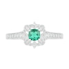 Thumbnail Image 2 of 4.0mm Cushion-Cut Lab-Created Emerald and White Sapphire Clover Frame Vintage-Style Ring in Sterling Silver