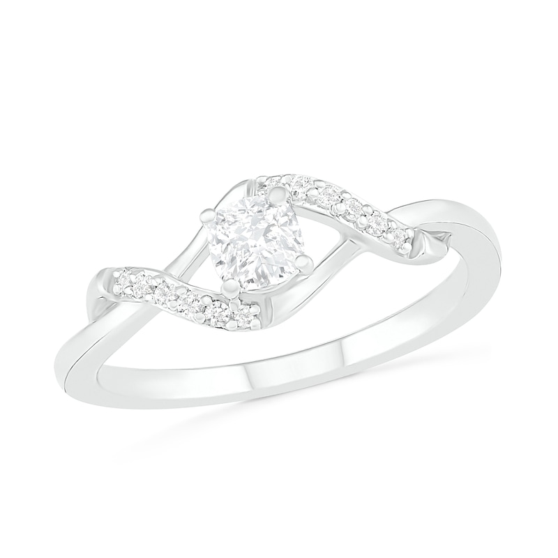 4.0mm Cushion-Cut Lab-Created White Sapphire Bypass Twist Shank Ring in Sterling Silver