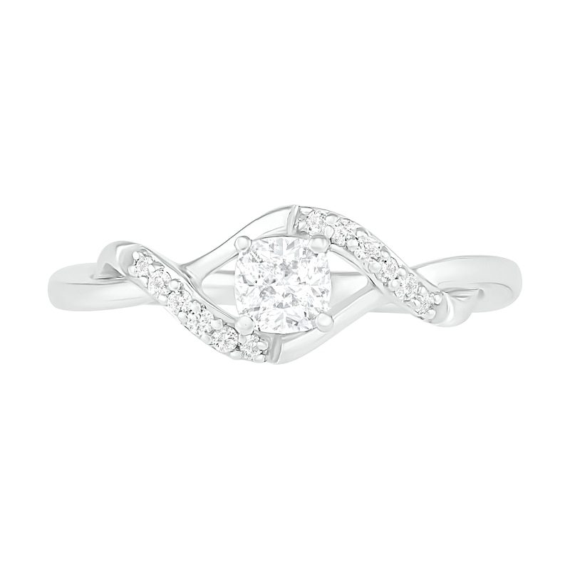 4.0mm Cushion-Cut Lab-Created White Sapphire Bypass Twist Shank Ring in Sterling Silver