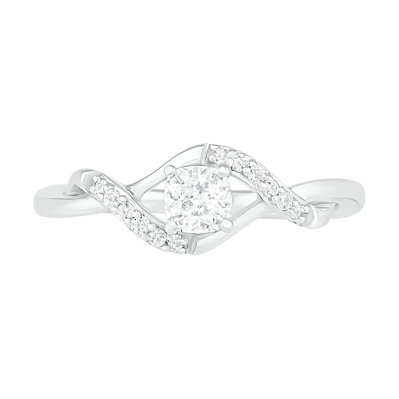 4.0mm Cushion-Cut Lab-Created White Sapphire Bypass Twist Shank Ring in Sterling Silver
