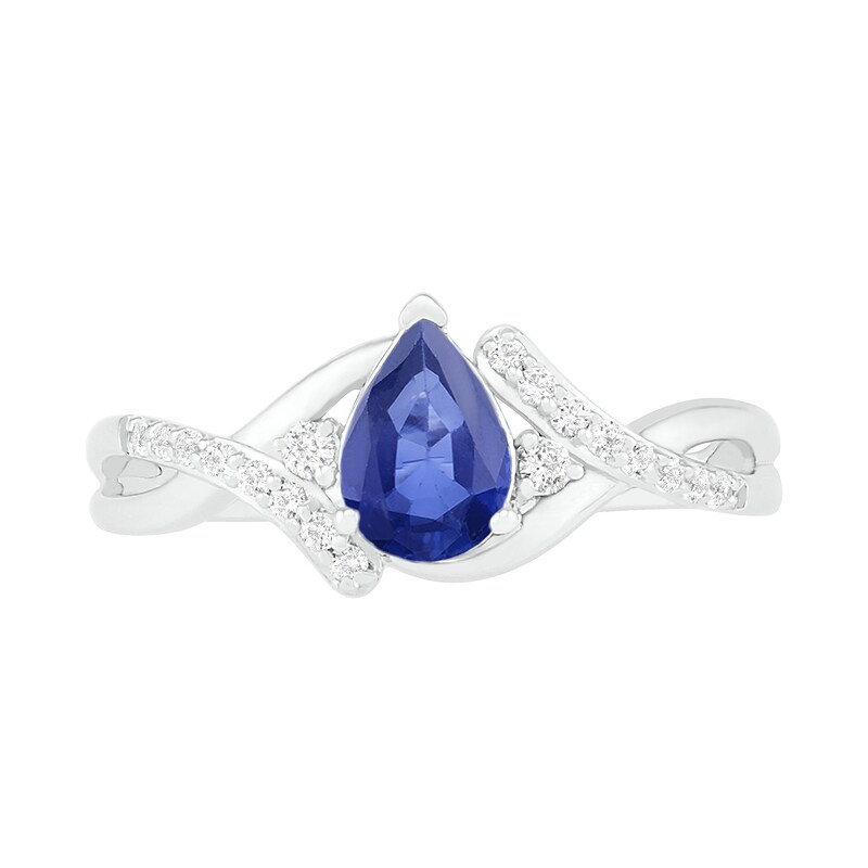 Main Image 3 of Pear-Shaped Lab-Created Blue and White Sapphire Bypass Crossover Shank Ring in Sterling Silver