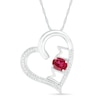 Thumbnail Image 0 of Oval Lab-Created Ruby and Diamond Accent "MOM" Tilted Heart Pendant in Sterling Silver