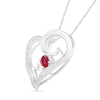 Thumbnail Image 1 of Oval Lab-Created Ruby and Diamond Accent "MOM" Tilted Heart Pendant in Sterling Silver