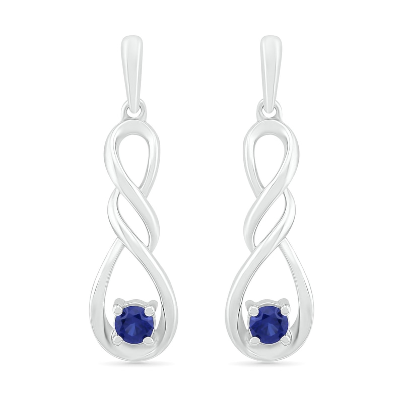 3.1mm Lab-Created Blue Sapphire Solitaire Double Cascading Infinity Drop Earrings in Sterling Silver