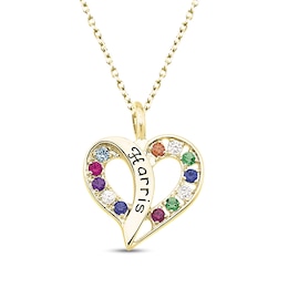 Mother's Birthstone and Engravable Heart Pendant by ArtCarved (12 Stones and 1 Name)