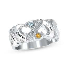 Mother's Birthstone Alternating Hearts Engravable Ring by ArtCarved (6 Stones and Names)