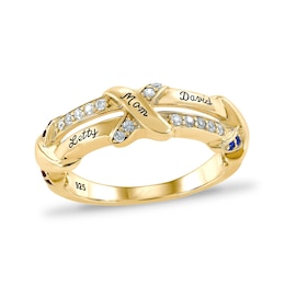 Mother's Birthstone Engravable "X" Ring by ArtCarved (3 Stones and Lines)