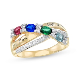 Mother's Oval Birthstone Slant Overlay Engravable Ring by ArtCarved (3-5 Stones and 2 Lines)