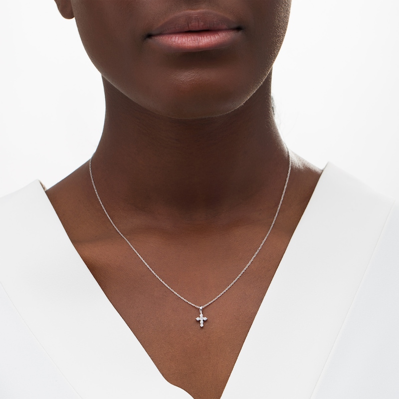 Main Image 2 of 0.15 CT. T.W. Diamond Cross Pendant in 14K White Gold