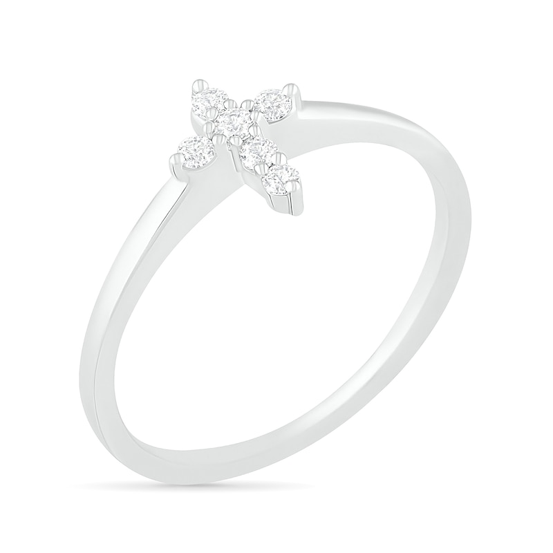 Main Image 2 of 0.115 CT. T.W. Diamond Cross Ring in 14K White Gold