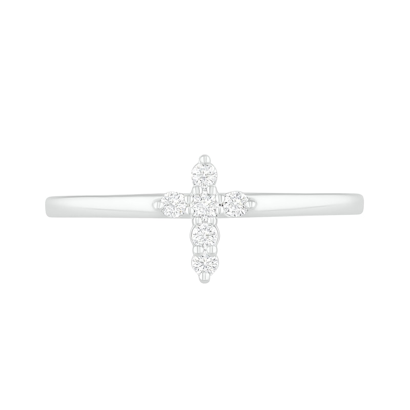 Main Image 3 of 0.115 CT. T.W. Diamond Cross Ring in 14K White Gold