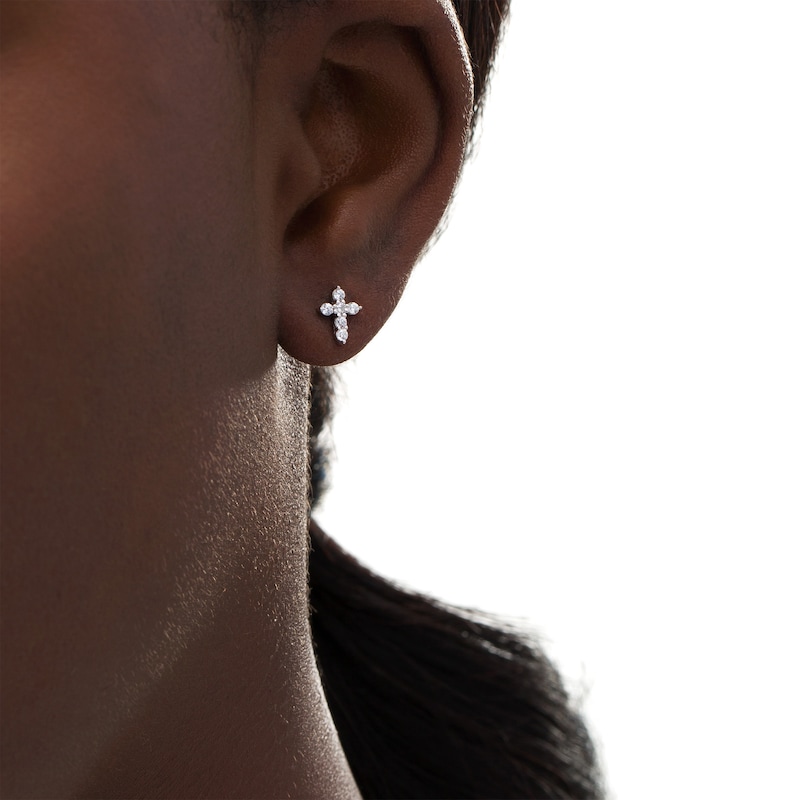 Main Image 2 of 0.18 CT. T.W. Diamond Cross Stud Earrings in 14K White Gold