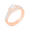 Thumbnail Image 2 of 4.5mm Lab-Created White Sapphire and 0.18 CT. T.W. Diamond Bridal Set in Sterling Silver with 14K Rose Gold Plate