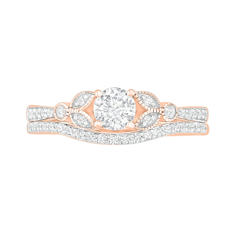 4.5mm Lab-Created White Sapphire and 0.18 CT. T.W. Diamond Bridal Set in Sterling Silver with 14K Rose Gold Plate