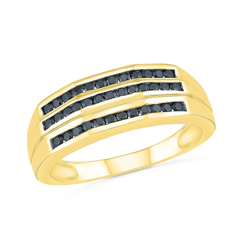 Men's 0.45 CT. T.W. Black Diamond Triple Row Wedding Band in 10K Gold|Peoples Jewellers