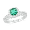 Thumbnail Image 0 of 6.0mm Cushion-Cut Lab-Created Emerald and 0.23 CT. T.W. Diamond Frame Art Deco Bridal Set in 10K White Gold