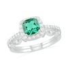 Thumbnail Image 1 of 6.0mm Cushion-Cut Lab-Created Emerald and 0.23 CT. T.W. Diamond Frame Art Deco Bridal Set in 10K White Gold