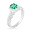 Thumbnail Image 1 of 6.0mm Cushion-Cut Lab-Created Emerald and 0.23 CT. T.W. Diamond Frame Art Deco Bridal Set in 10K White Gold