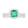 Thumbnail Image 2 of 6.0mm Cushion-Cut Lab-Created Emerald and 0.23 CT. T.W. Diamond Frame Art Deco Bridal Set in 10K White Gold