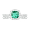 Thumbnail Image 3 of 6.0mm Cushion-Cut Lab-Created Emerald and 0.23 CT. T.W. Diamond Frame Art Deco Bridal Set in 10K White Gold