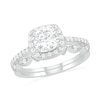 Thumbnail Image 1 of 6.0mm Cushion-Cut Lab-Created White Sapphire and 0.23 CT. T.W. Diamond Frame Art Deco Bridal Set in 10K White Gold