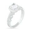 Thumbnail Image 2 of 6.0mm Cushion-Cut Lab-Created White Sapphire and 0.23 CT. T.W. Diamond Frame Art Deco Bridal Set in 10K White Gold