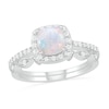 Thumbnail Image 1 of 6.0mm Cushion-Shaped Lab-Created Opal and 0.23 CT. T.W. Diamond Frame Art Deco Bridal Set in 10K White Gold