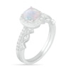 Thumbnail Image 1 of 6.0mm Cushion-Cut Lab-Created Opal and 0.23 CT. T.W. Diamond Frame Art Deco Bridal Set in 10K White Gold