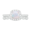 Thumbnail Image 2 of 6.0mm Cushion-Cut Lab-Created Opal and 0.23 CT. T.W. Diamond Frame Art Deco Bridal Set in 10K White Gold