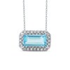 Thumbnail Image 1 of Sideways Emerald-Cut Swiss Blue Topaz and White Lab-Created Sapphire Octagonal Frame Necklace in Sterling Silver