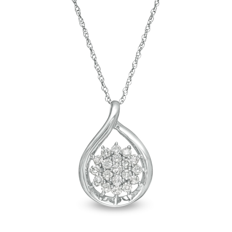 Main Image 1 of 0.40 CT. T.W. Composite Diamond Teardrop Frame Pendant in 10K White Gold