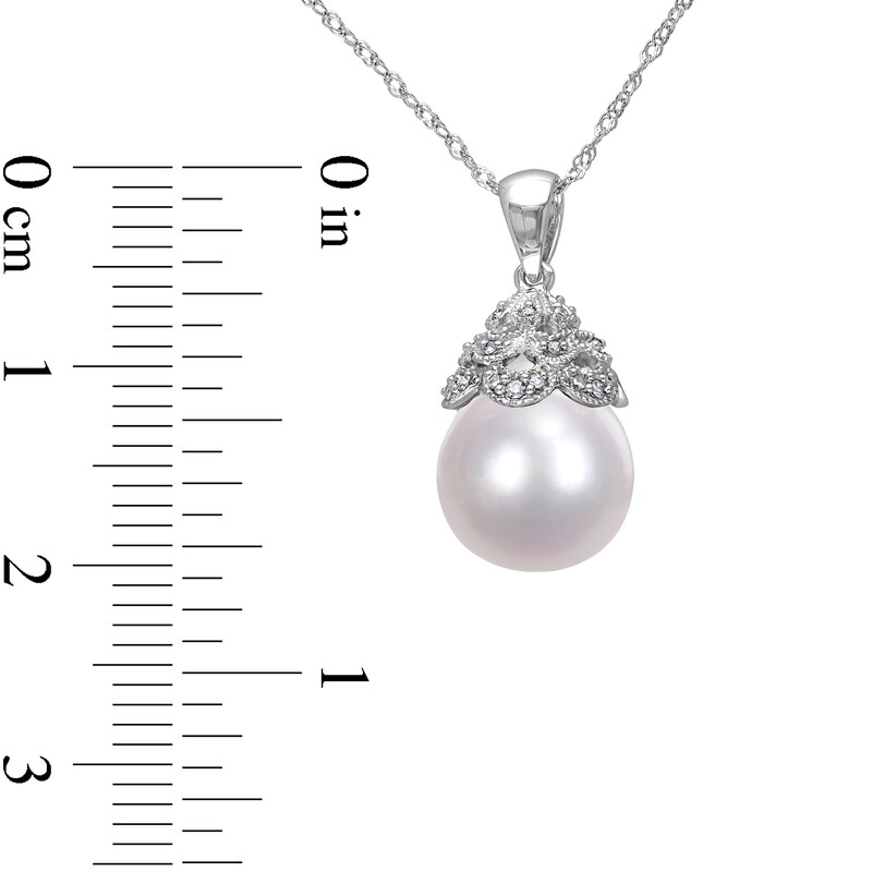Main Image 3 of 10.0-10.5mm Baroque South Sea Cultured Pearl and 0.06 CT. T.W. Diamond Vintage-Style Pendant in 14K White Gold-17"