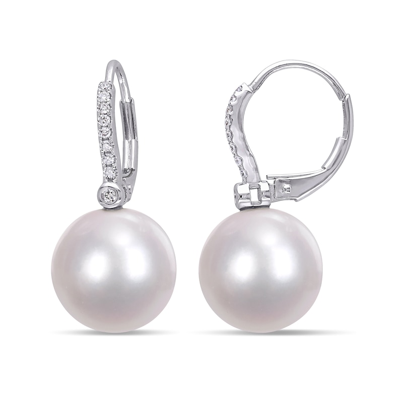 11.0-12.0mm Cultured South Sea Pearl and 0.12 CT. T.W. Diamond Drop Earrings in 14K White Gold|Peoples Jewellers