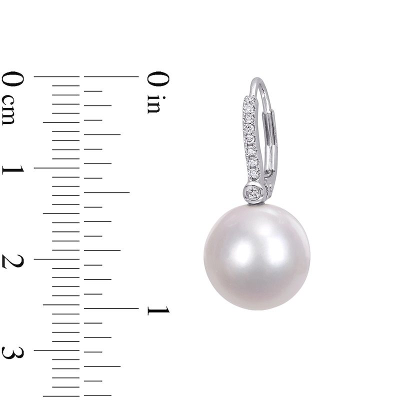 11.0-12.0mm Cultured South Sea Pearl and 0.12 CT. T.W. Diamond Drop Earrings in 14K White Gold