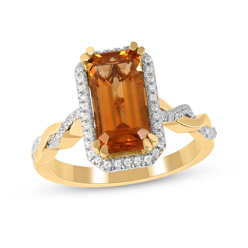 Emerald-Cut Citrine and 0.20 CT. T.W. Diamond Octagonal Frame Twist Shank Ring in 10K Gold