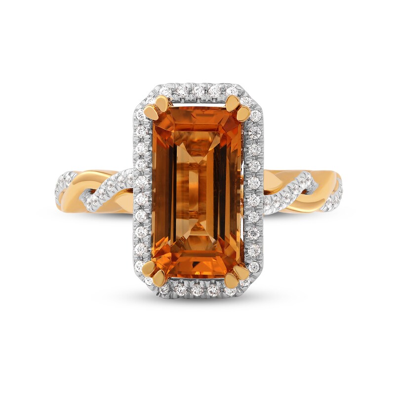 Emerald-Cut Citrine and 0.20 CT. T.W. Diamond Octagonal Frame Twist Shank Ring in 10K Gold