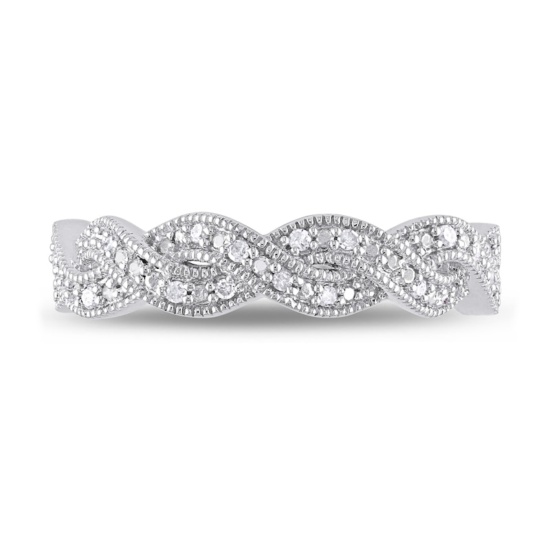 Main Image 4 of 0.10 CT. T.W. Diamond Twist Vintage-Style Ring in Sterling Silver